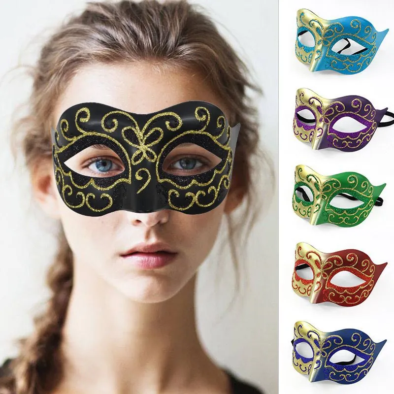 Masquerade Mask Plastic Glitter Painted Venetian Style Half Face Eye Mask For Party Carnival Halloween Ball Multi-Color