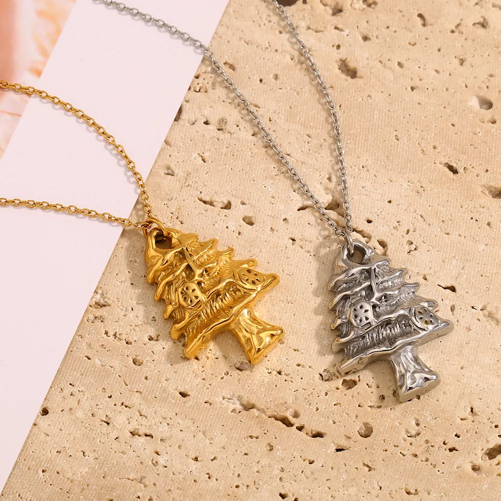 Christmas Tree Pendant Necklace Stainless Steel 18K Gold Plated Delicate Fashion Minimalist Jewelry For Women