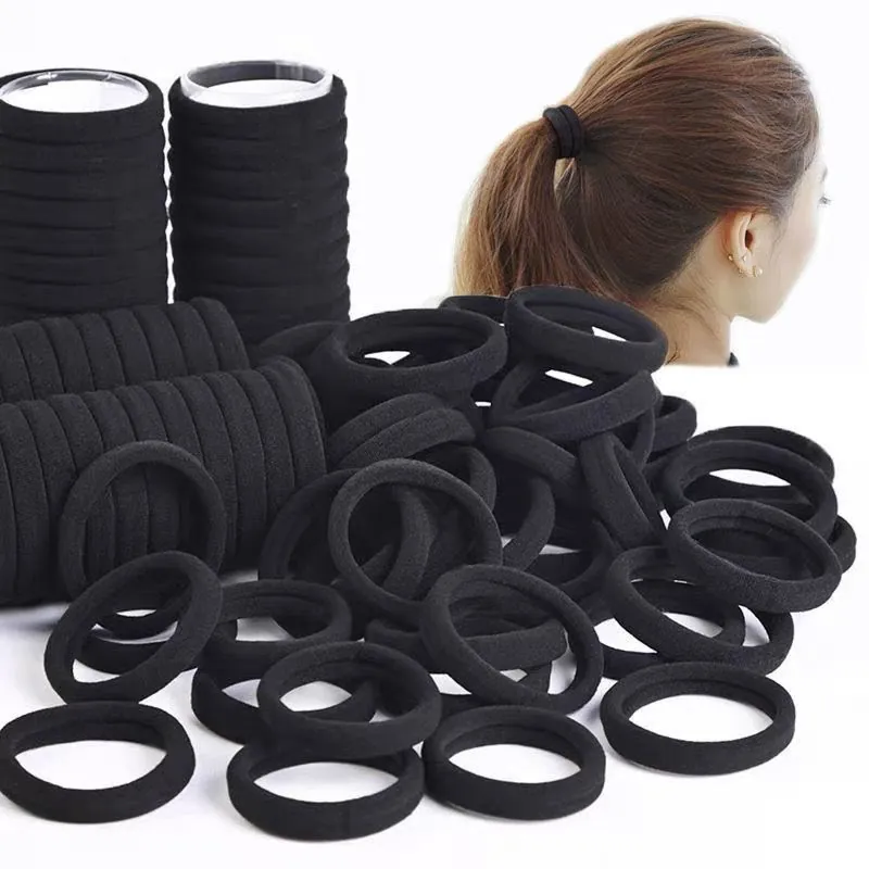 Seamless Elastic Hair Ties Black Woven Nylon High Stretch Ponytail Holders Gentle No Damage Hair Bands For Women