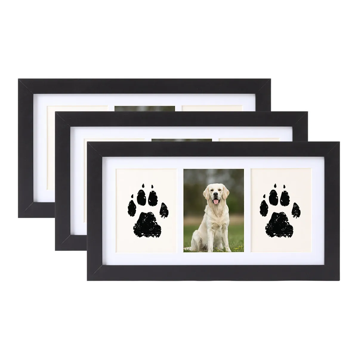 DIY MDF Pet Paw Print Keepsake Frame Inkless Handprint Footprint Memorial Multi Window Picture Frame For Dog Cat Baby Home