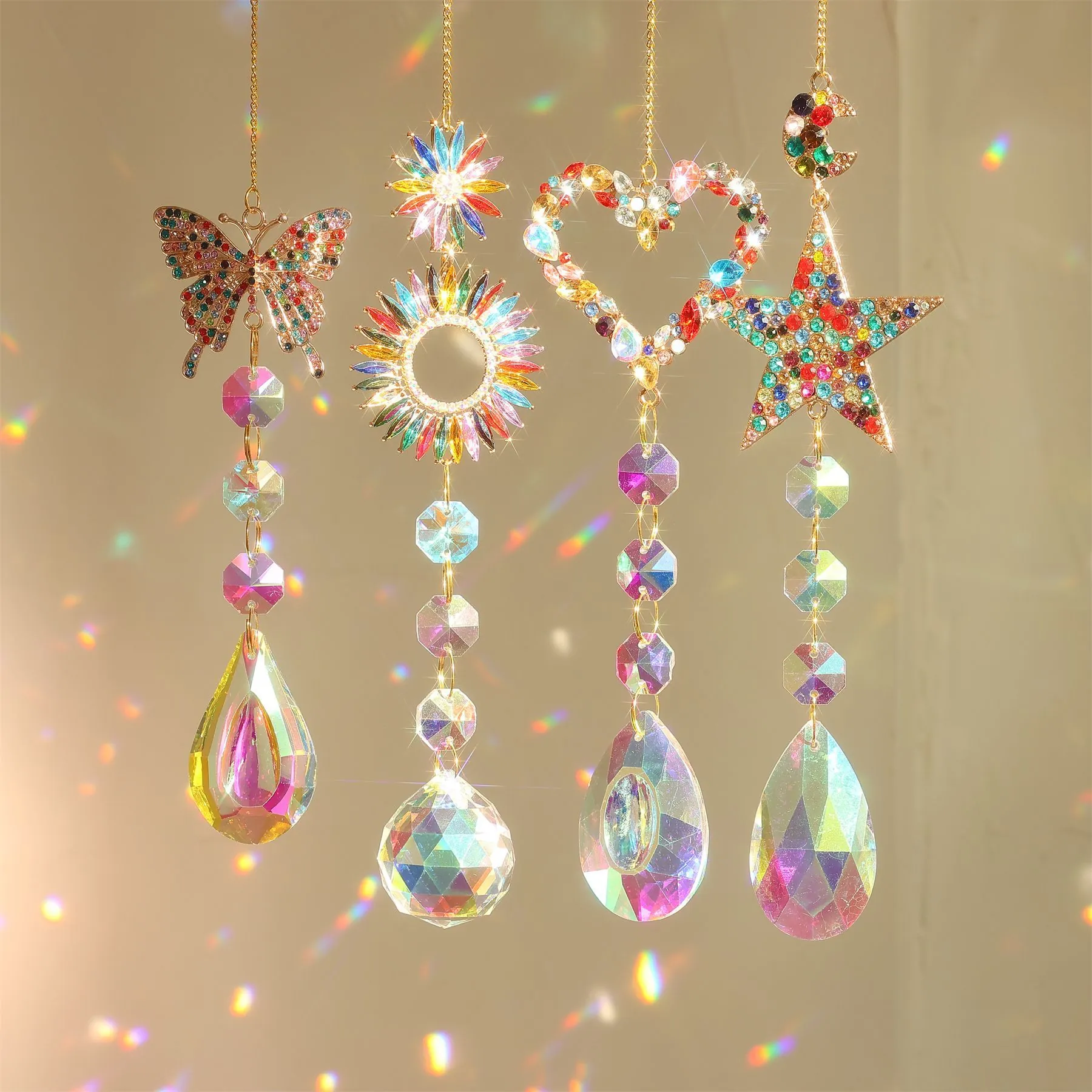 Crystal Suncatcher Hanging Ornament Colorful Rhinestone K9 Crystal Prisms Rainbow Maker For Home Garden Window Decoration