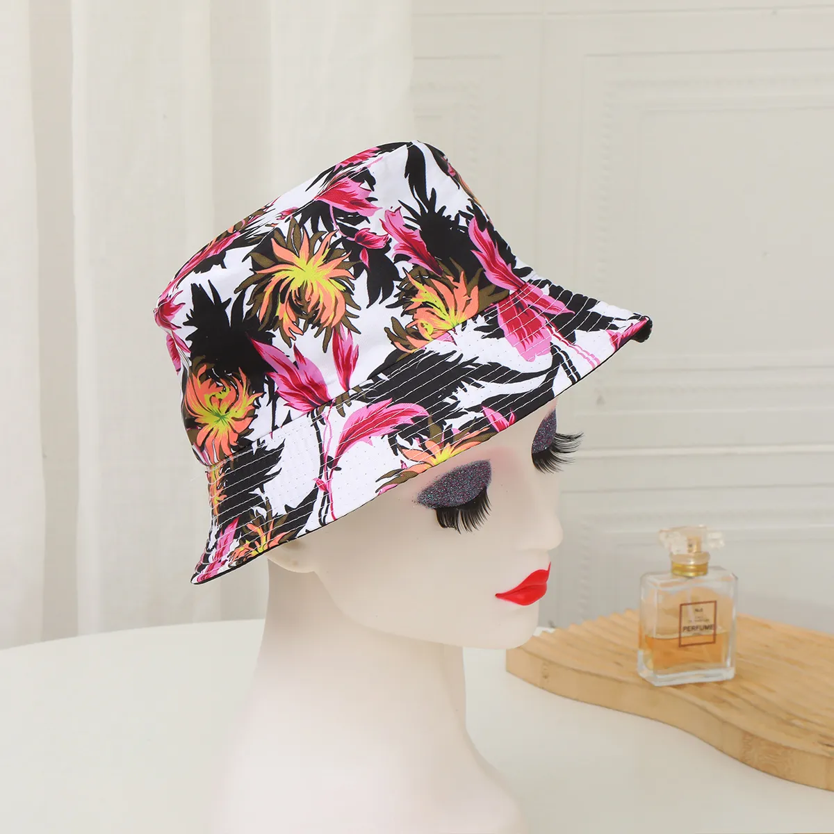 Reversible Floral Printed Bucket Hat Cotton Polyester Summer Outdoor Sun Protection Casual Basin Hat