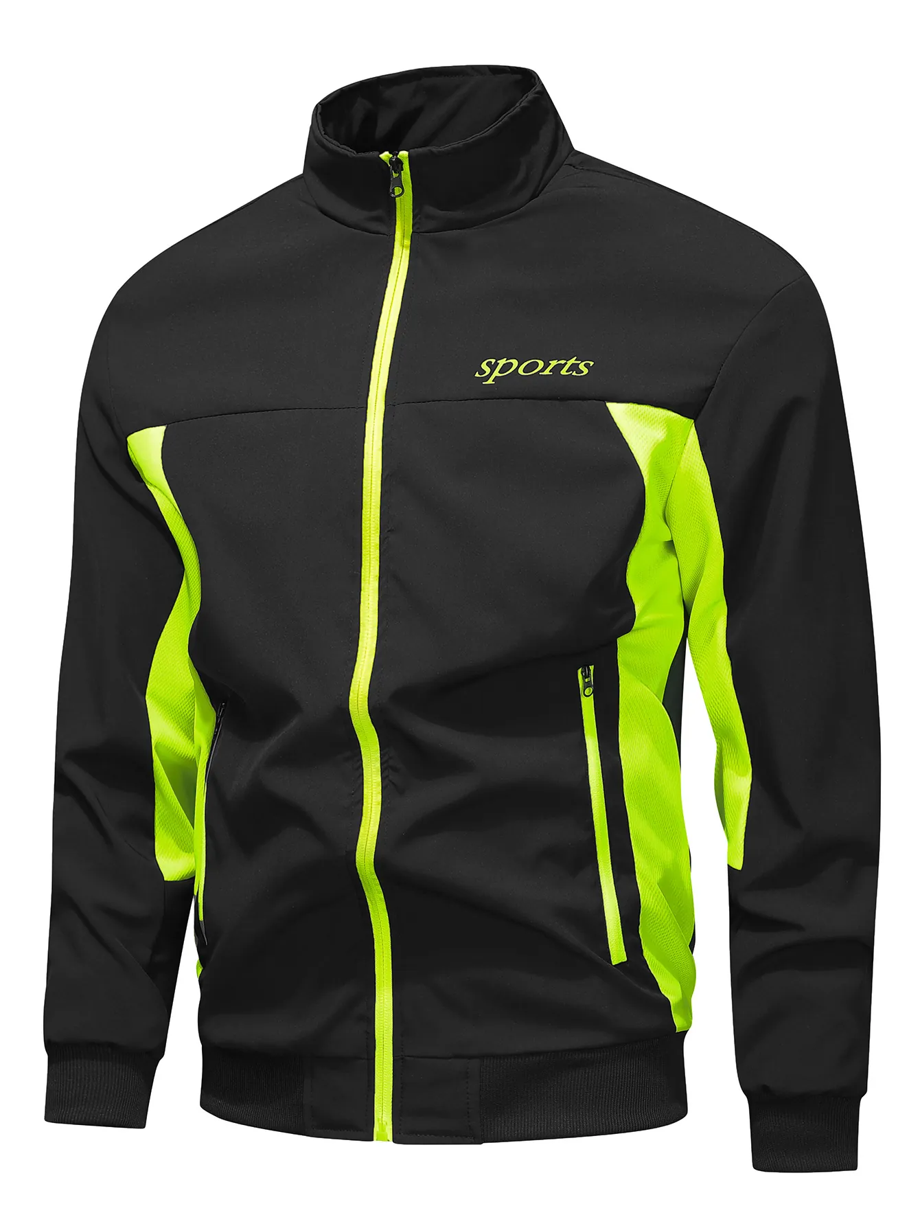 Giacca Sportiva Uomo Collo Alto Antivento Traspirante Cappotto Atletico Cerniera Contrasto Stampa Casual Outdoor Outerwear