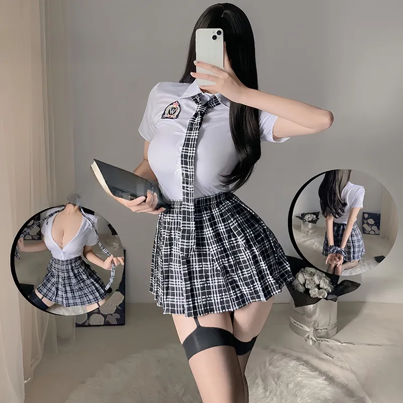 Lingerie Sexy Uniforme Scolaire JK Costume De Jeu De Rôle Étudiante Japonaise Chemise Blanche Jupe Plissée À Carreaux Cravate T-Back Femmes