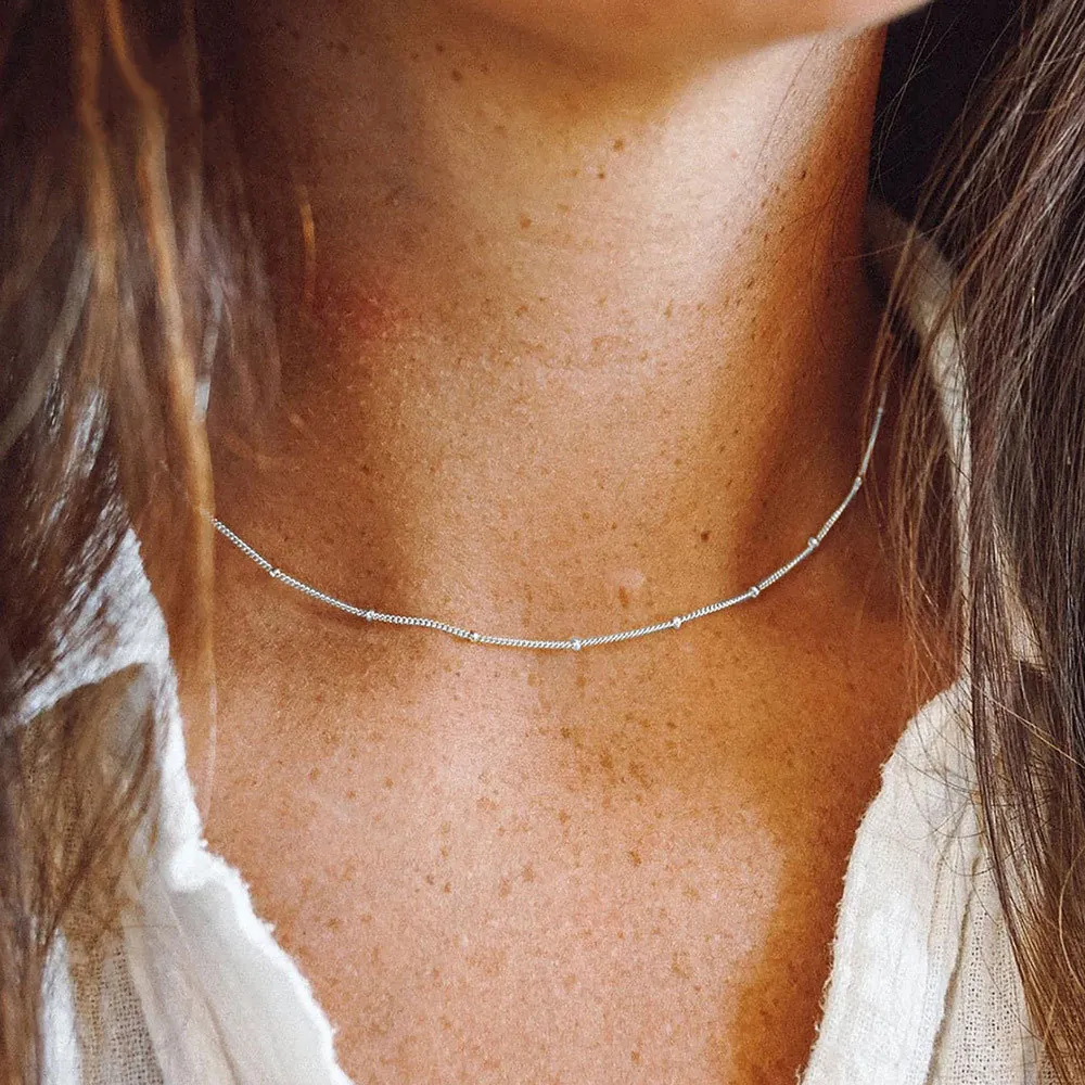Minimalist Stainless Steel Ball Chain Necklace For Women Dainty Silver Color Clavicle Choker Stylish Jewelry For Party