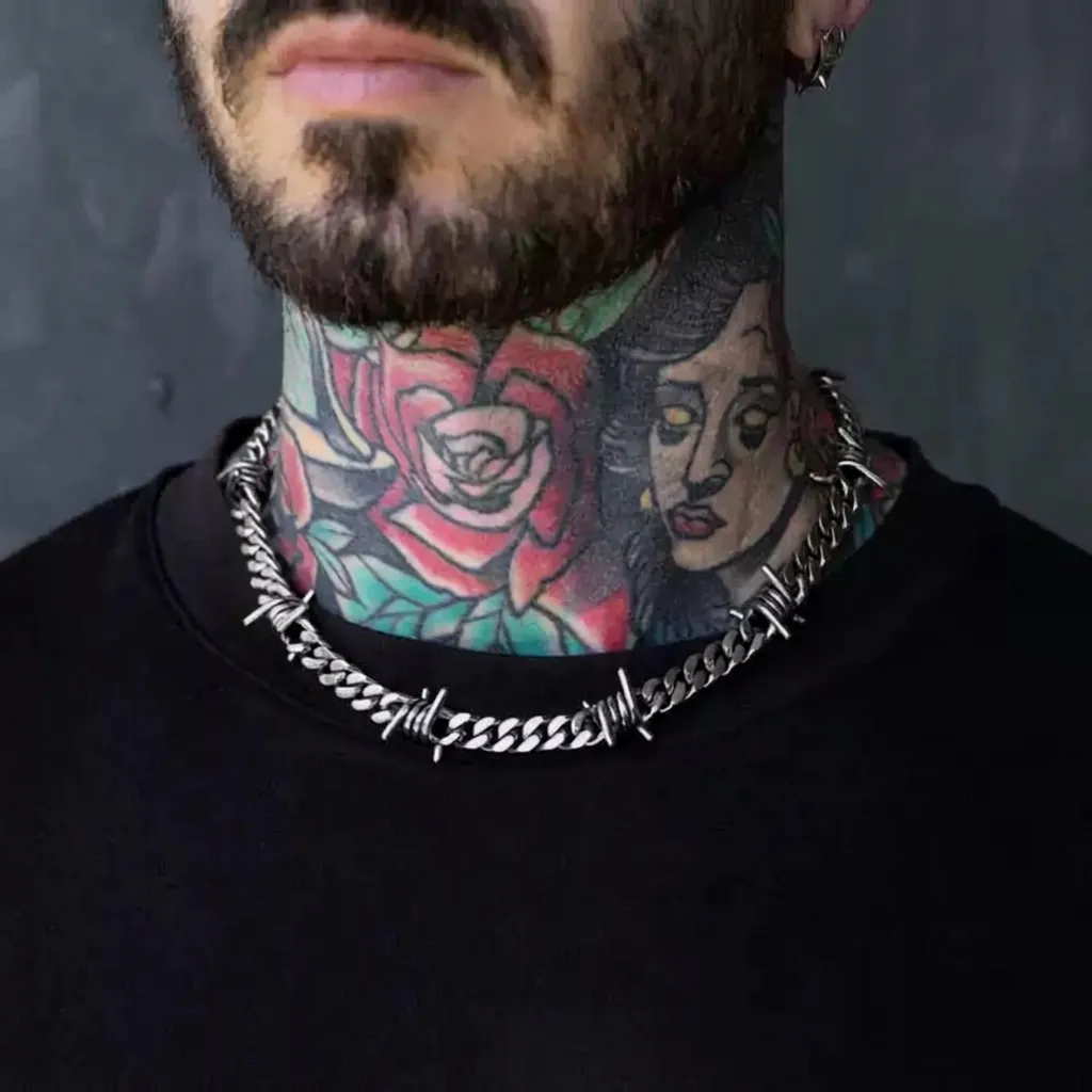 Stainless Steel Barbed Wire Thorns Necklace Hip Hop Punk Streetwear Cuban Chain Jewelry For Men Women