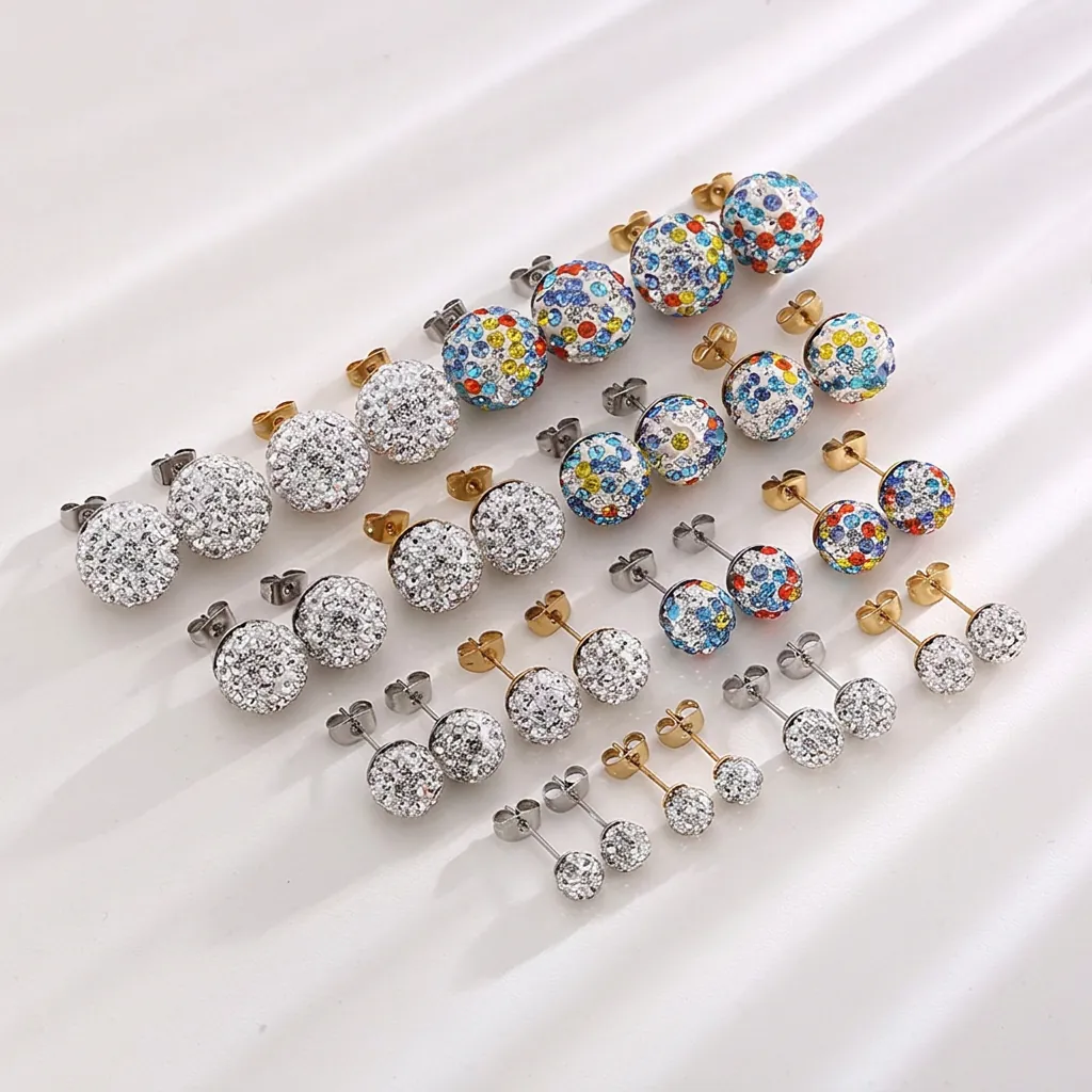 Boucles D Oreilles Shamballa En Acier Inoxydable Pavé Strass Boule Disco Bijoux De Mode Simple Pour Femmes