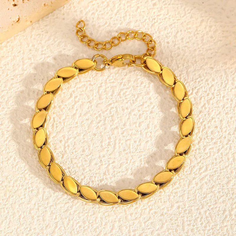 Bracciale A Catena A Forma Di Foglia Acciaio Inossidabile Placcato Oro 18K Gioielli Eleganti Minimalisti Per Donna