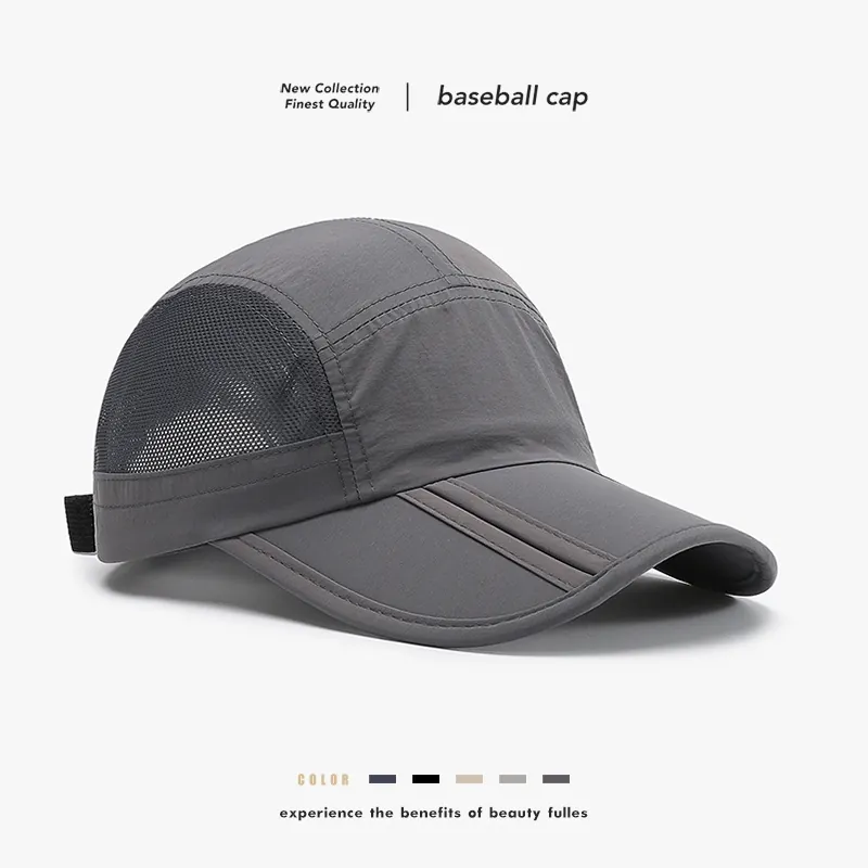 Foldable Quick-Dry Mesh Baseball Cap Sun Protection Outdoor Sports Breathable Adjustable Solid Color Hat For Men Women