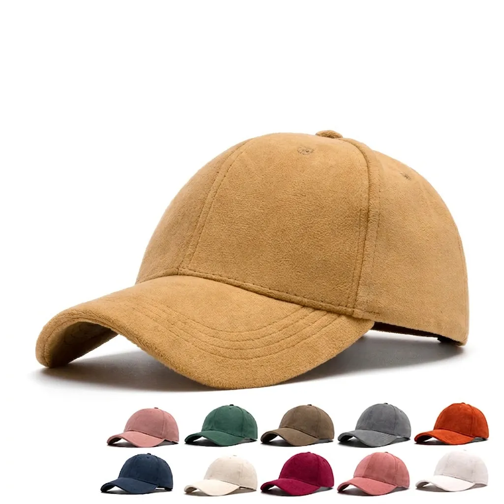 Baseball Cap Suede Solid Color Adjustable Metal Buckle Curved Brim Sunshade Warm Outdoor Casual For Men Women