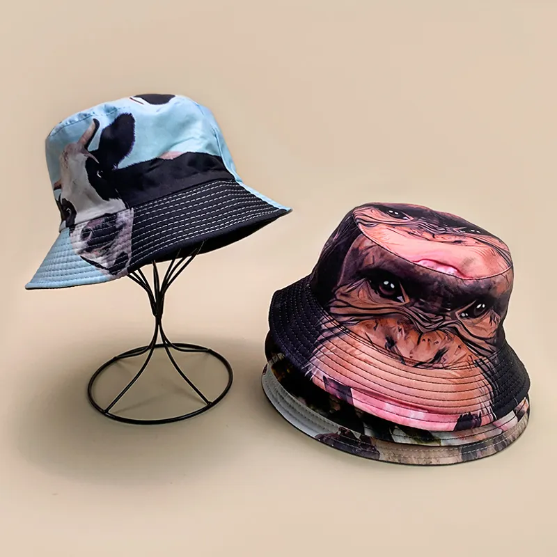 Funny Animal Print Bucket Hat Realistic 3D Pattern Polyester Sun Hat Foldable Breathable Fisherman Cap Unisex Outdoor