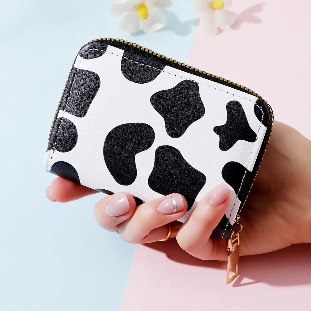 Women PU Leather Card Holder Zipper Accordion Wallet Printed Floral Animal Pattern Portable Organizer Small Clutch