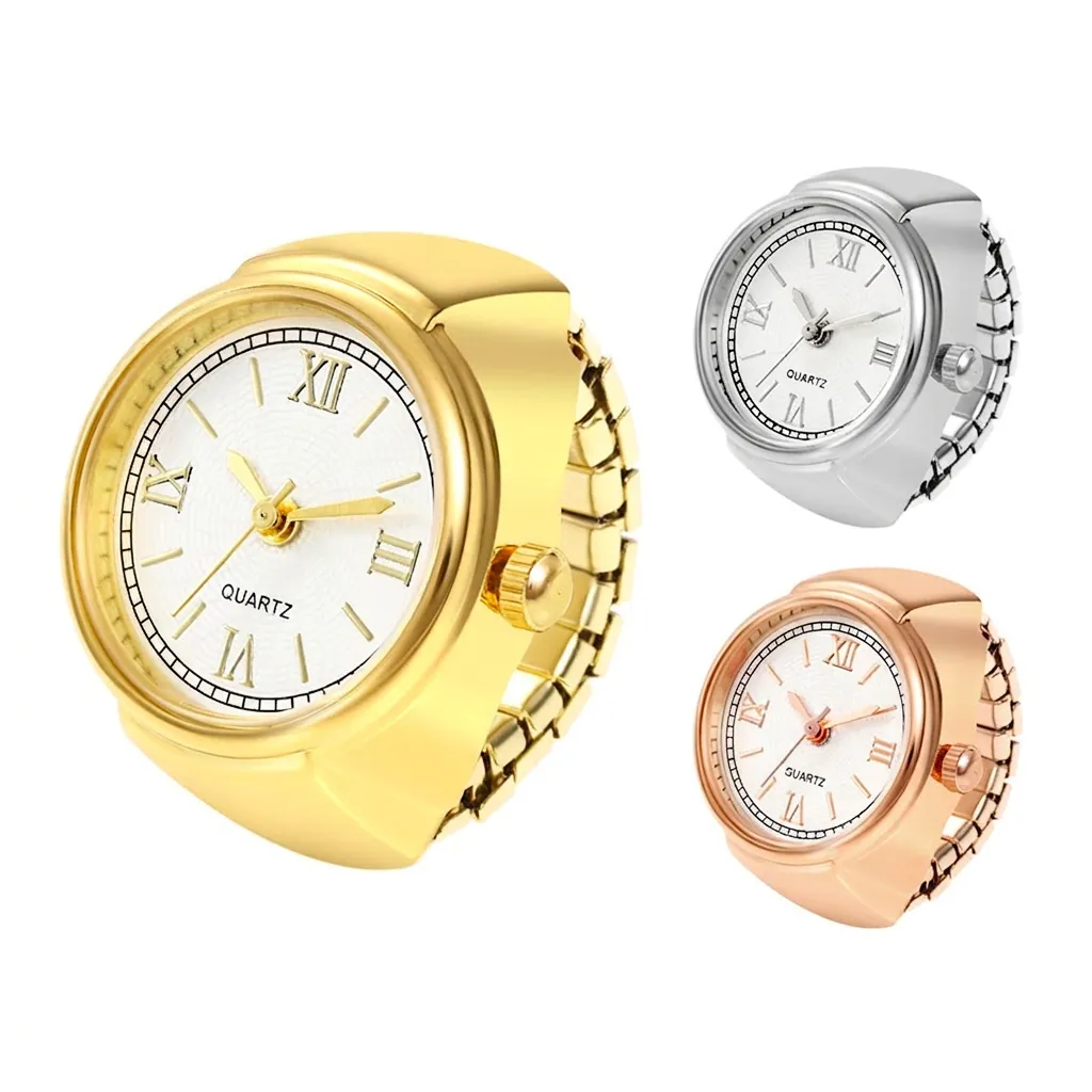 Retro Ring Watch With Roman Numerals Quartz Movement Alloy Case Elastic Finger Band Vintage Jewelry For Women And Men