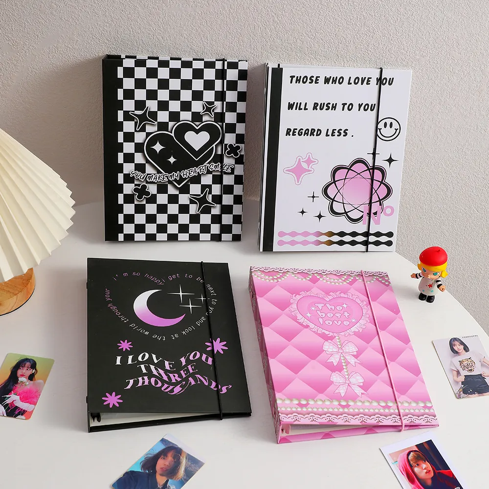 A5 6 Ring Binder Loose Leaf Photo Album Checkerboard Star Idol Photocard Holder Storage Book Cute Stationery