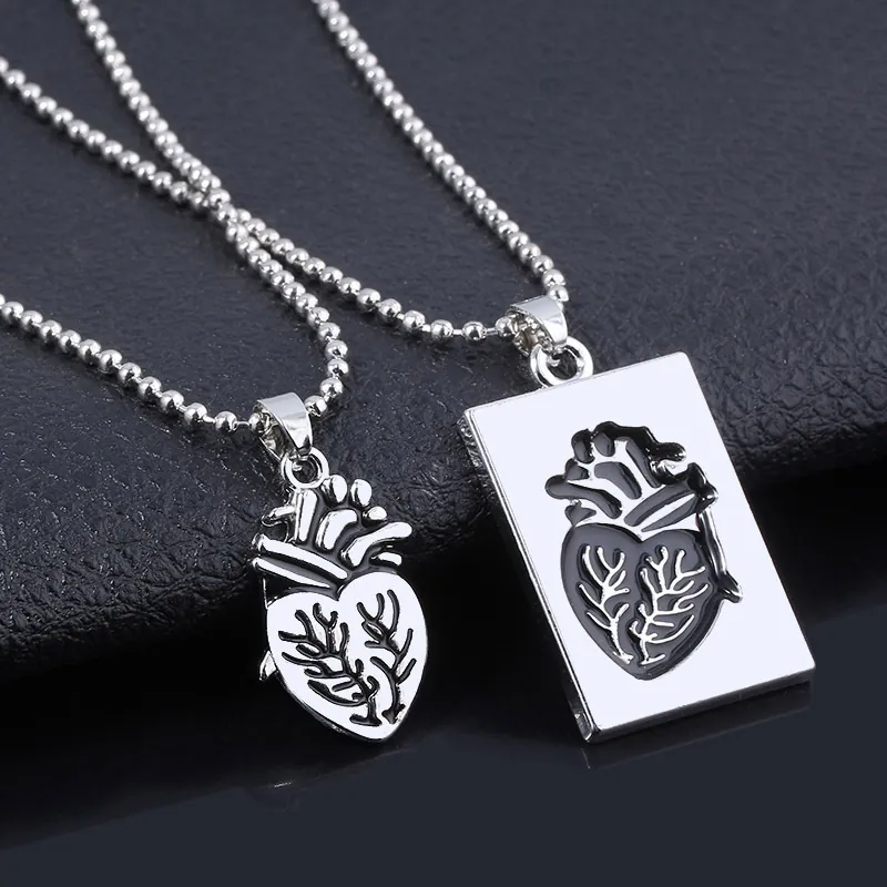 Anatomical Heart Pendant Necklace Alloy Electroplated Ball Chain Fashion Gothic Jewelry For Couples Valentine Gift