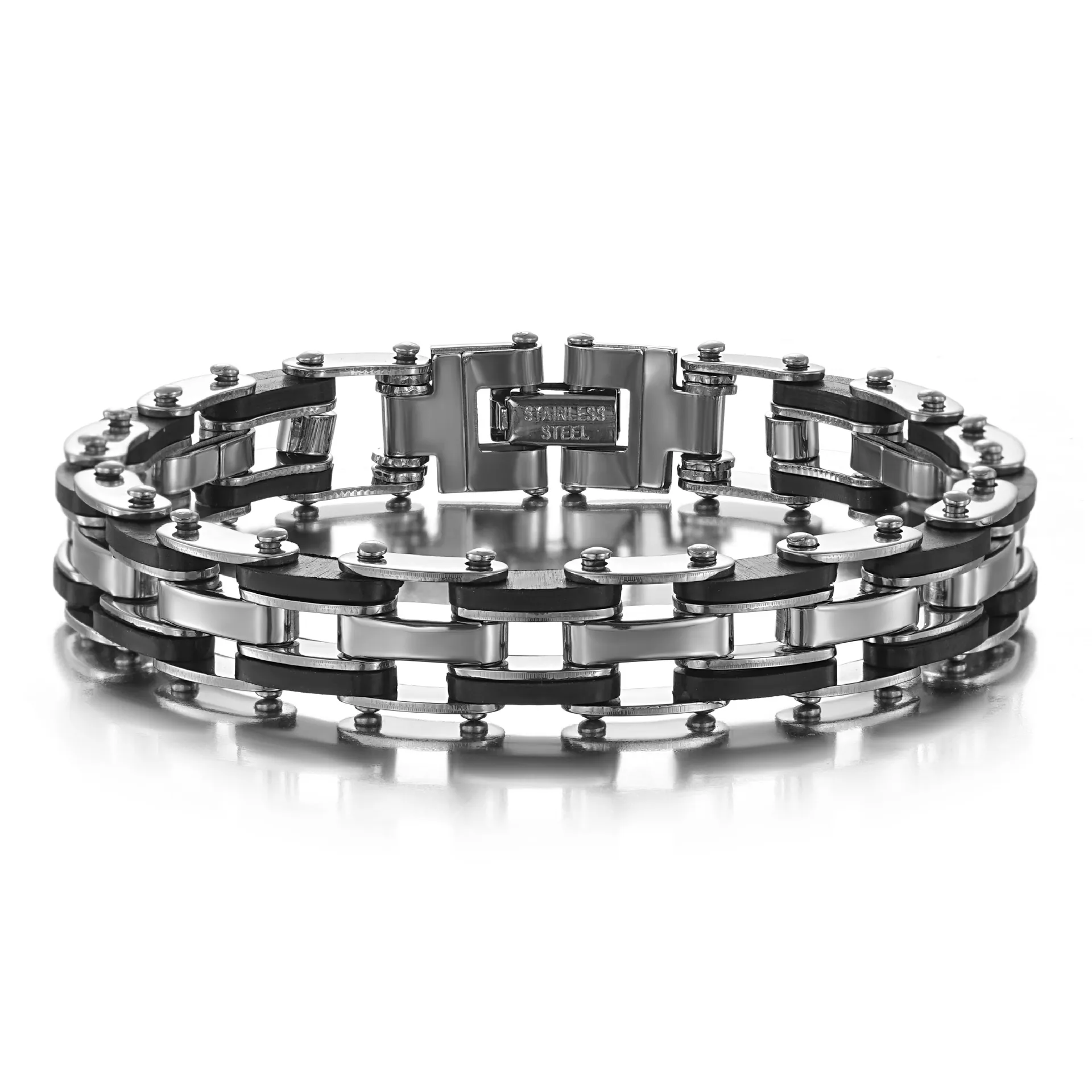 Herren Armband Aus Edelstahl Und Silikon Motorrad Kettenglied Design Industrial Punk Mode Armreif