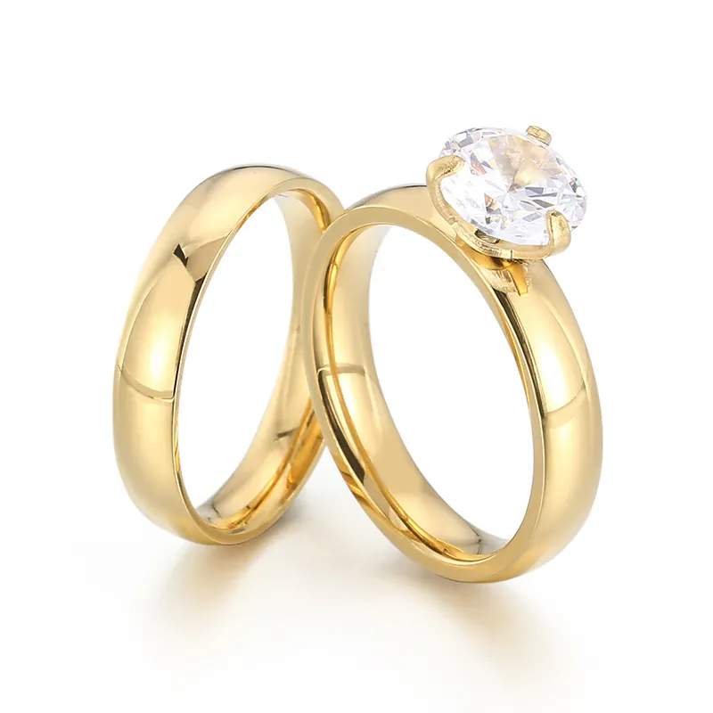 Edelstahl Ring Minimalistisches Poliertes Band Solitär Zirkon Inlay Für Herren Und Damen Verlobung Hochzeit Schmuck