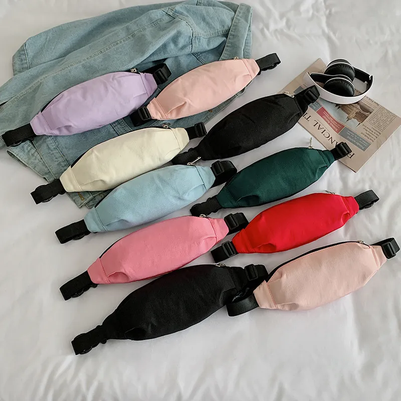 Candy Color Canvas Nylon Waist Bag For Women Adjustable Strap Harajuku Style Crossbody Chest Pouch