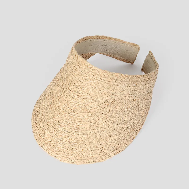 Women Raffia Straw Open Top Sun Visor Hat Wide Brim Handmade Summer Beach Breathable Protection Simple Style
