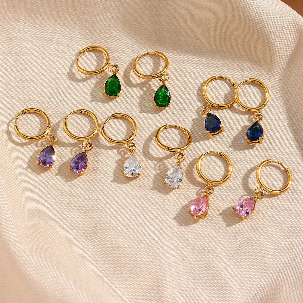 Pendientes De Aro Con Circonita En Forma De Gota De Agua Acero Inoxidable Chapado En Oro Joyería Moda Mujer