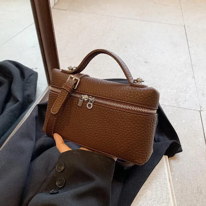 Litchi Grain PU Leather Handbag Crossbody Bag Solid Color Box Shape Small Square For Women Daily Fashion