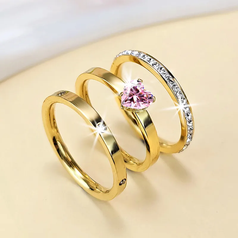 Elegant Stackable Heart Zirconia Rings High Quality Stainless Steel Fashion Jewelry For Women Daily Accessories