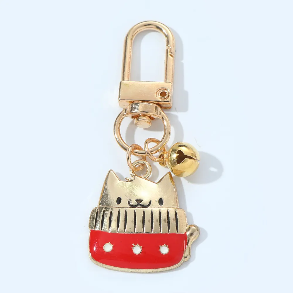 Christmas Metal Keychain Bell Bone Dog Enamel Charm Zinc Alloy Pendant Holiday Bag Decor Festive Gift
