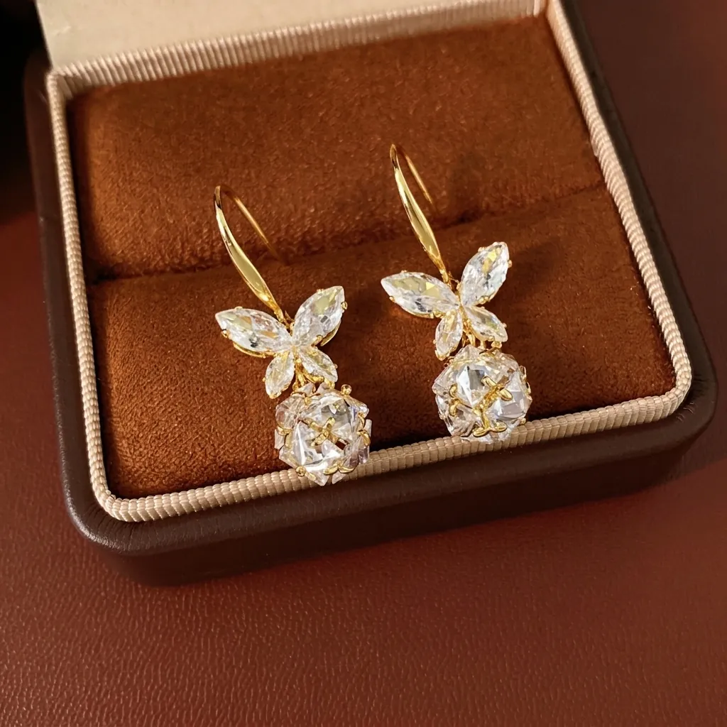 Orecchini A Farfalla Con Sfera In Zircone Gioielli In Rame E Perno In Argento Per Donna Stile Di Moda Elegante