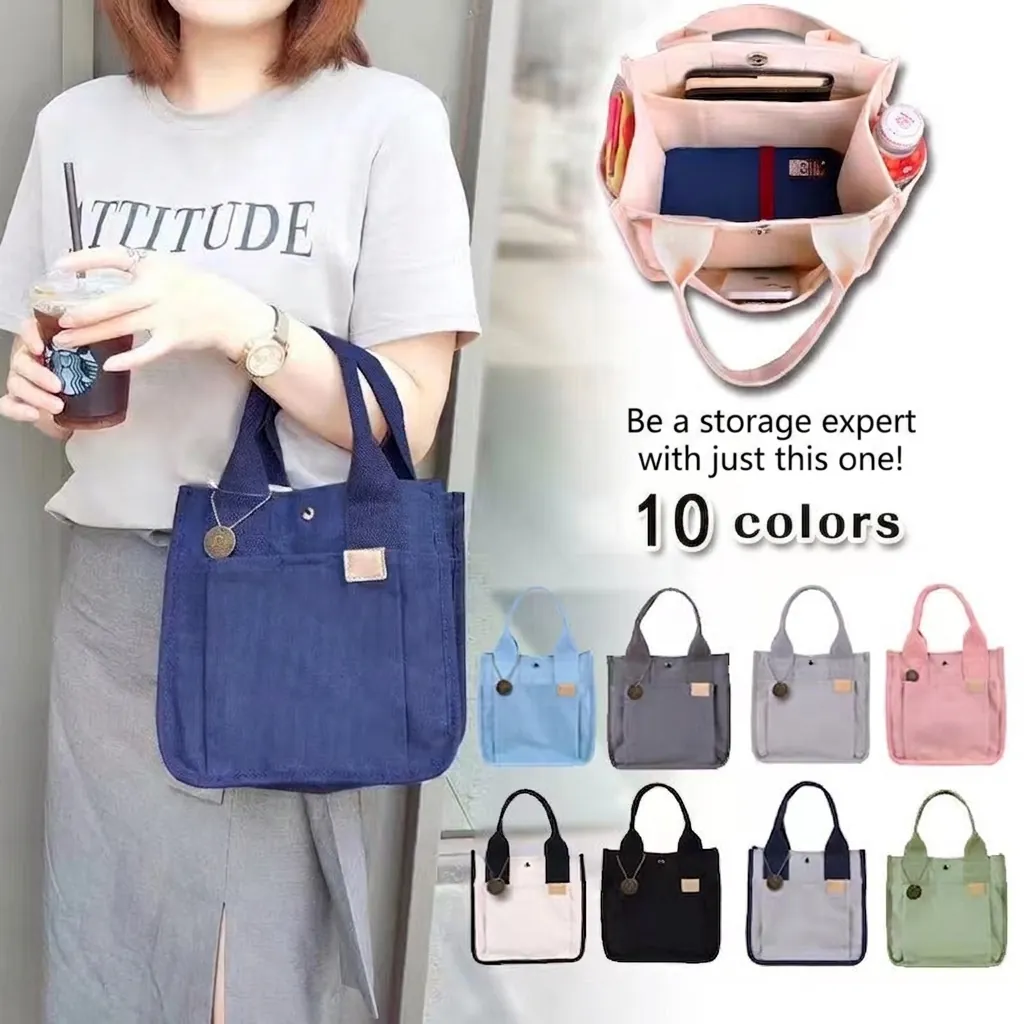 Lässige Canvas-Einkaufstasche Mehrere Taschen Lunchpaket Tragbare Pendeln Kleine Quadratische Tasche Für Damen