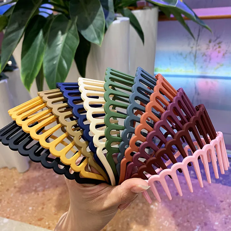 Matte Solid Color Wide Headband With Teeth Non-Slip Plastic Hair Hoop For Face Washing Styling Women Headwear