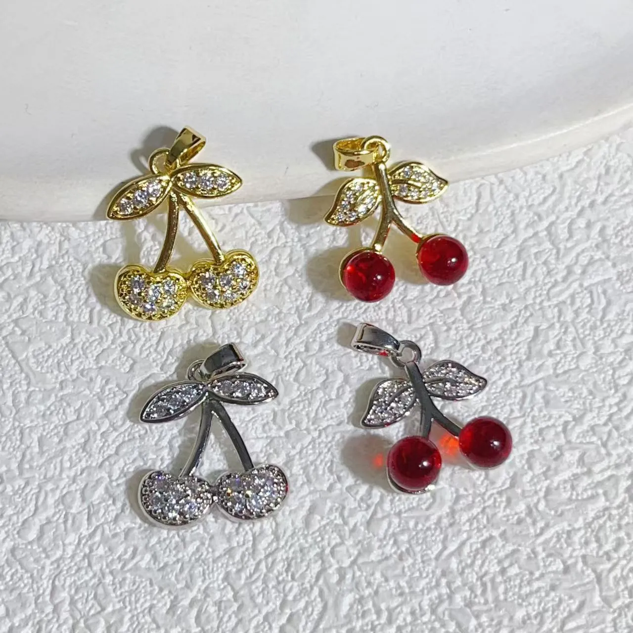 Cherry Shaped Charms Pendants Copper Micro Inlaid Zircon For DIY Jewelry Making Necklace Earring Accessories