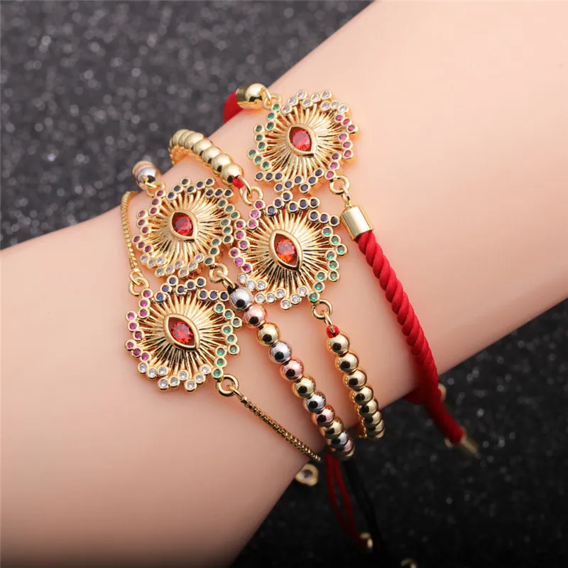 Bracelet Oeil Du Mal Cuivre Zircon Réglable Cordon Rouge Bijoux Cadeau Pour Femmes Bohème Charme De Chance Tendance