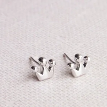 Alloy Crown Stud Earrings Minimalist Sweet Princess Style Geometric Jewelry For Women Girls Everyday Wear Accessories