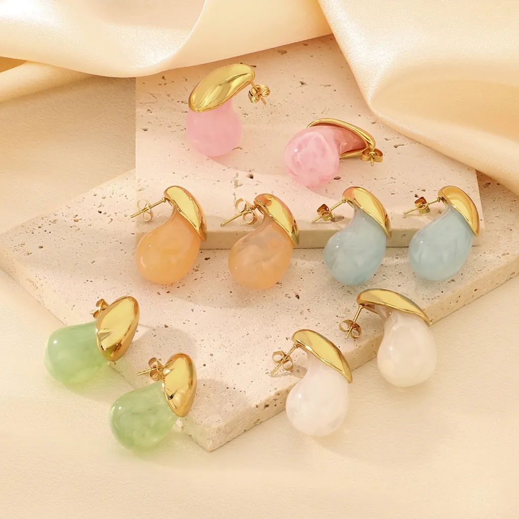 Orecchini Pendenti A Goccia D'acqua Acciaio Inossidabile Resina Colorata Gioielli Di Moda Per Donne Accessorio Elegante