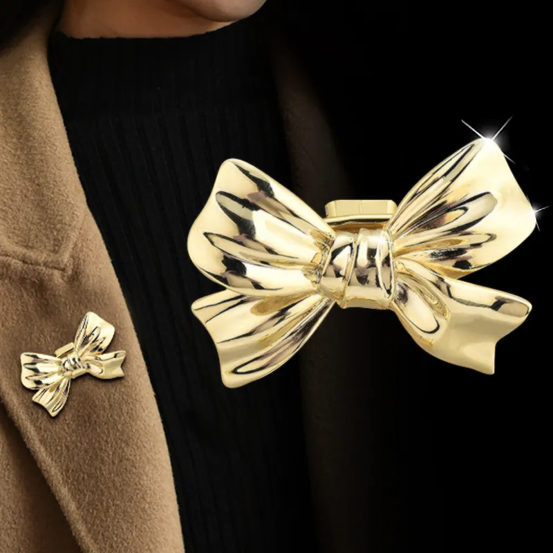 Elegant Bow Brooch Alloy Metal Gold Silver Color Minimalist Personalized Decorative Pin Suit Accessories For Women