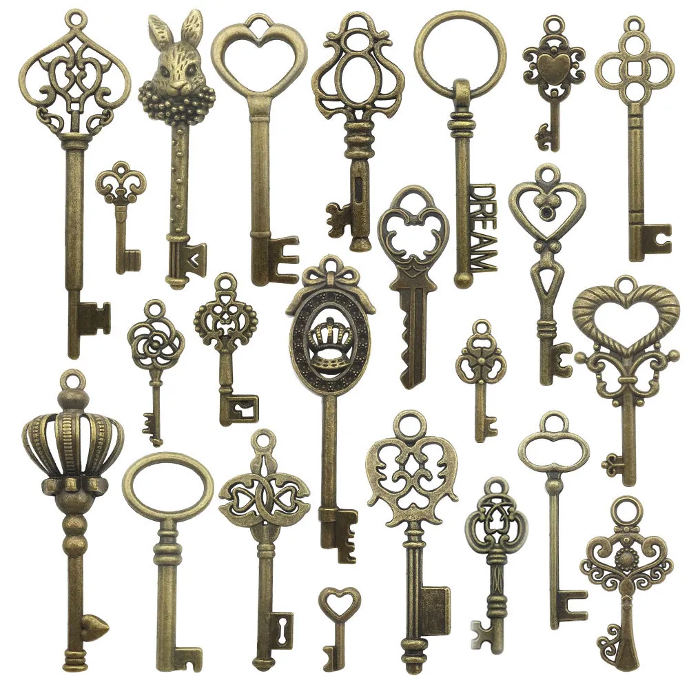 Chiavi Vintage In Bronzo Antico Ciondoli Pendenti In Lega Di Zinco Per La Creazione Di Gioielli Fai De Te Forme Cuore Corona