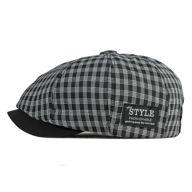 Casquette Gavroche À Carreaux Rétro Respirante Mélange Coton Polyester Chapeau Octogonal Style Britannique Vintage