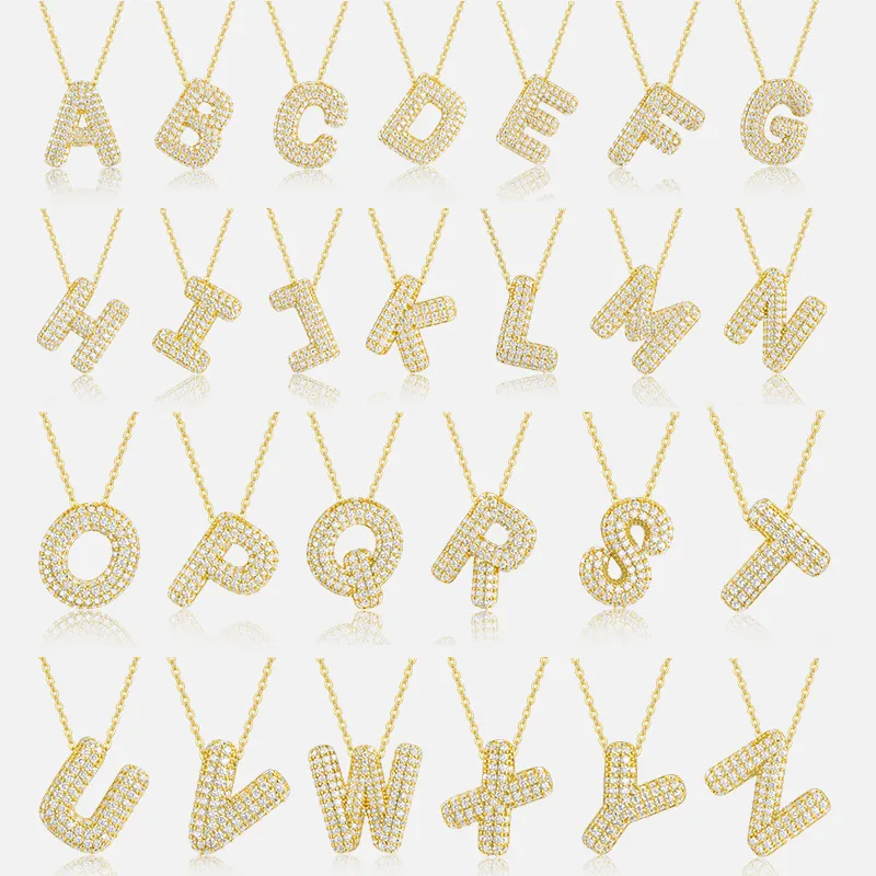 925 Sterling Silver Moissanite Necklace For Women Gold Initial Letter Bubble Pendant Pave Moissanite Alphabet Necklace Jewelry