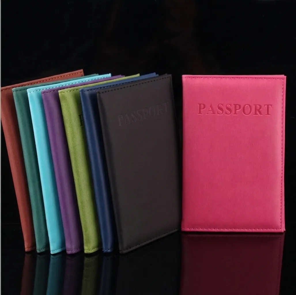PU Leather Passport Holder Cover With Card Slots Travel ID Document Case Wallet Embossed Passport Lettering Men Women