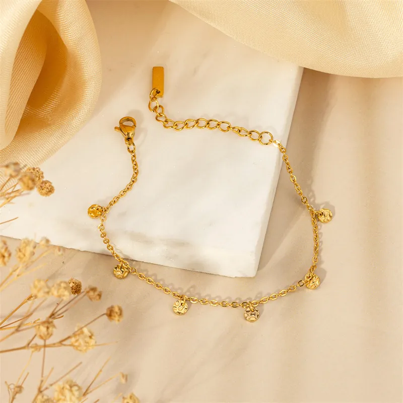 Bracciale in Acciaio Inossidabile con Dischi Tondi Martellati per Donna Elegante Placcato Oro Argento Catena Regolabile Gioielli Minimalisti