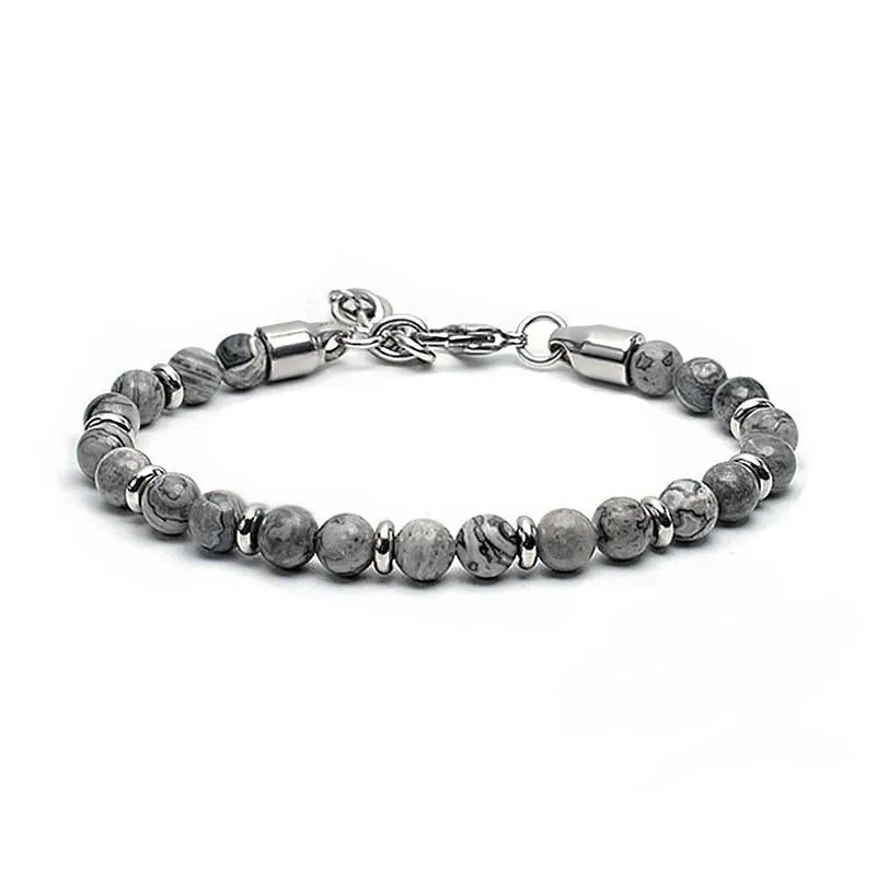 Natural Stone Beaded Bracelet Stainless Steel Adjustable Extension Chain Minimalist Fashion Jewelry For Men And Women