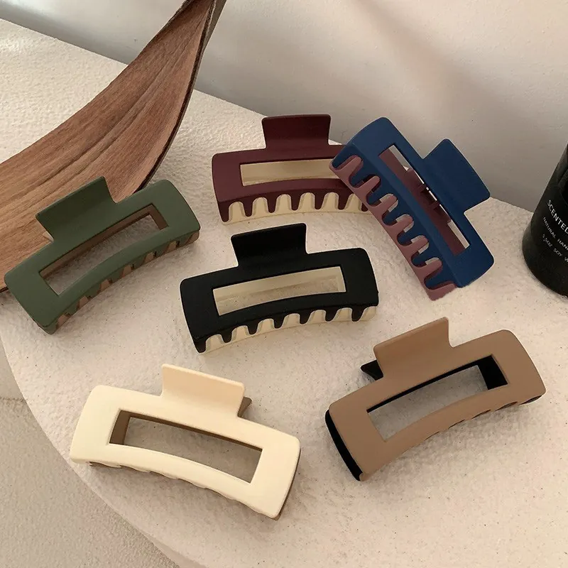 Matte Hair Claw Clip Large Rectangular Hollow Color Block Shark Clip Strong Hold Styling Accessory Women Korean Hair Clamp