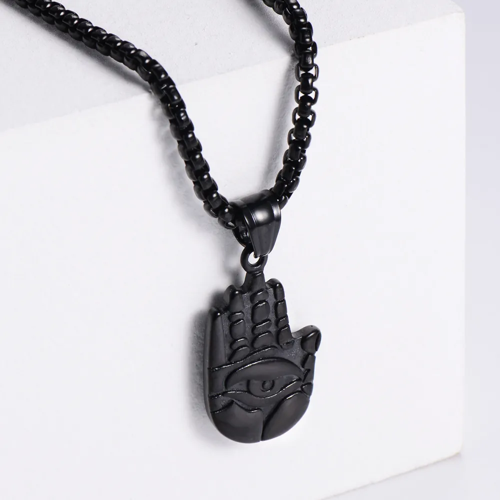 Hamsa Hand Evil Eye Pendant Necklace 304 Stainless Steel Vintage Religious Hand Of Fatima Punk Jewelry For Men Women