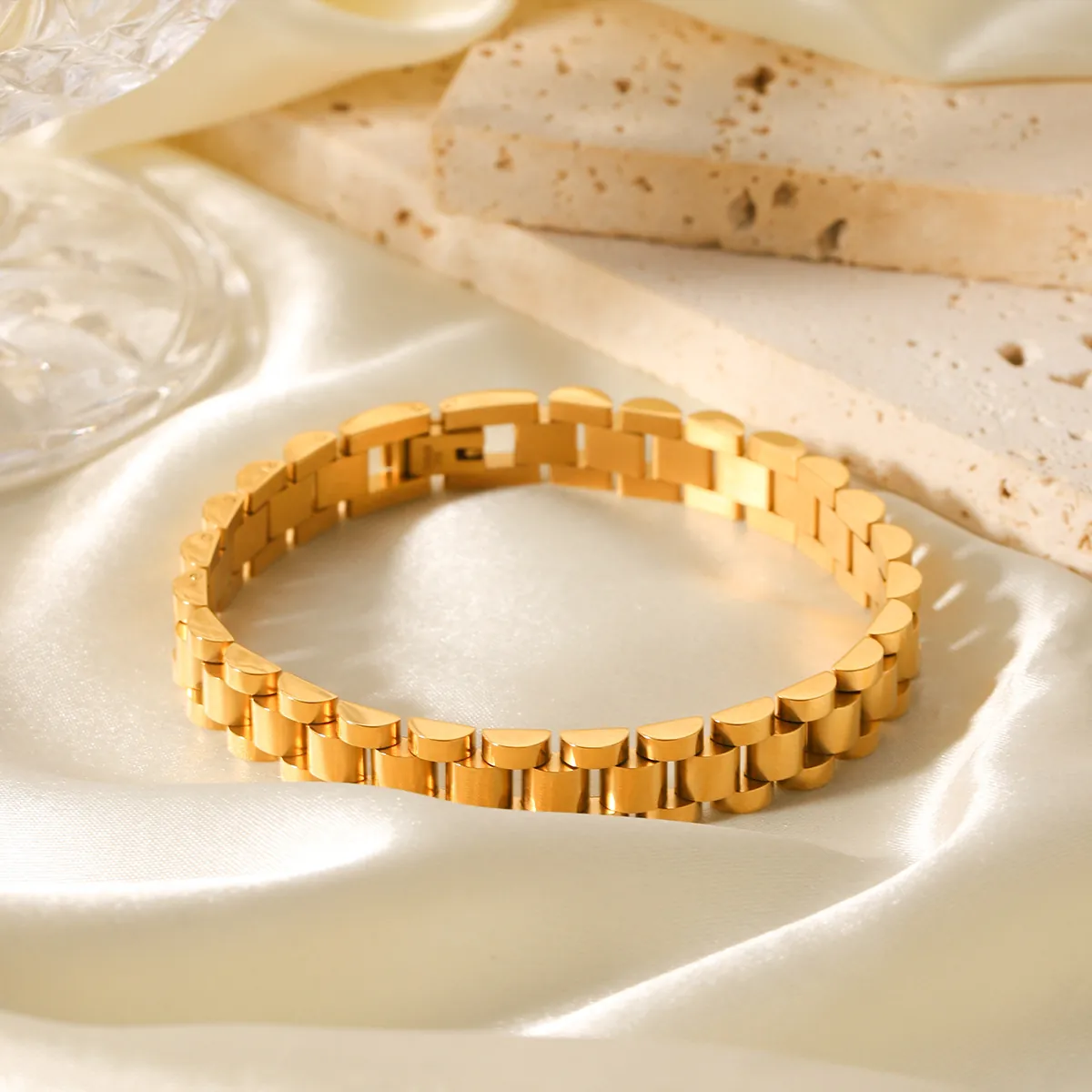 Bracelet À Maillons De Montre Pour Femmes Acier Inoxydable Plaqué Or 18K Luxe Chaîne Président Bijoux Élégants Imperméable