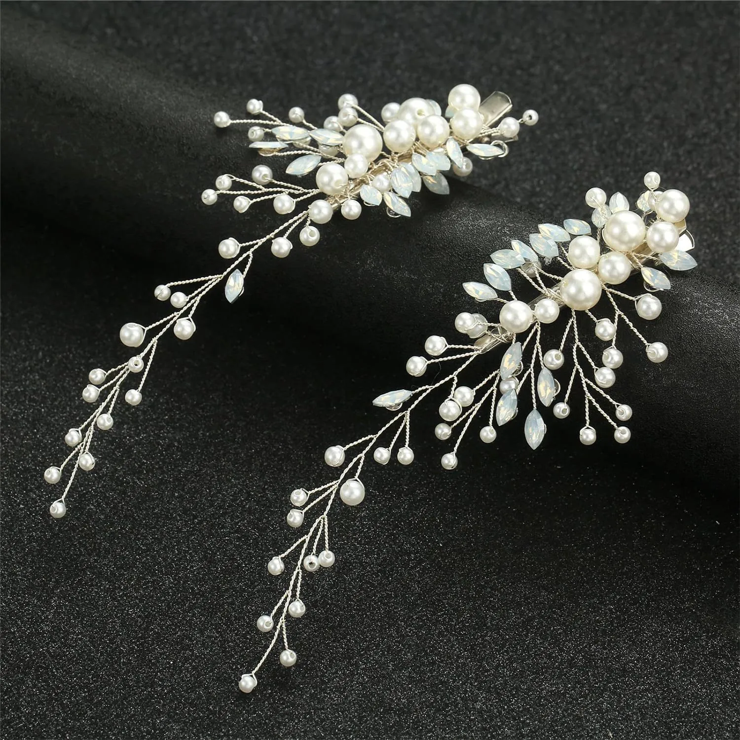 Handmade Bridal Hair Clips Faux Artificial Pearl Rhinestone Opal Copper Wire Branch Design Wedding Banquet Elegant For Women