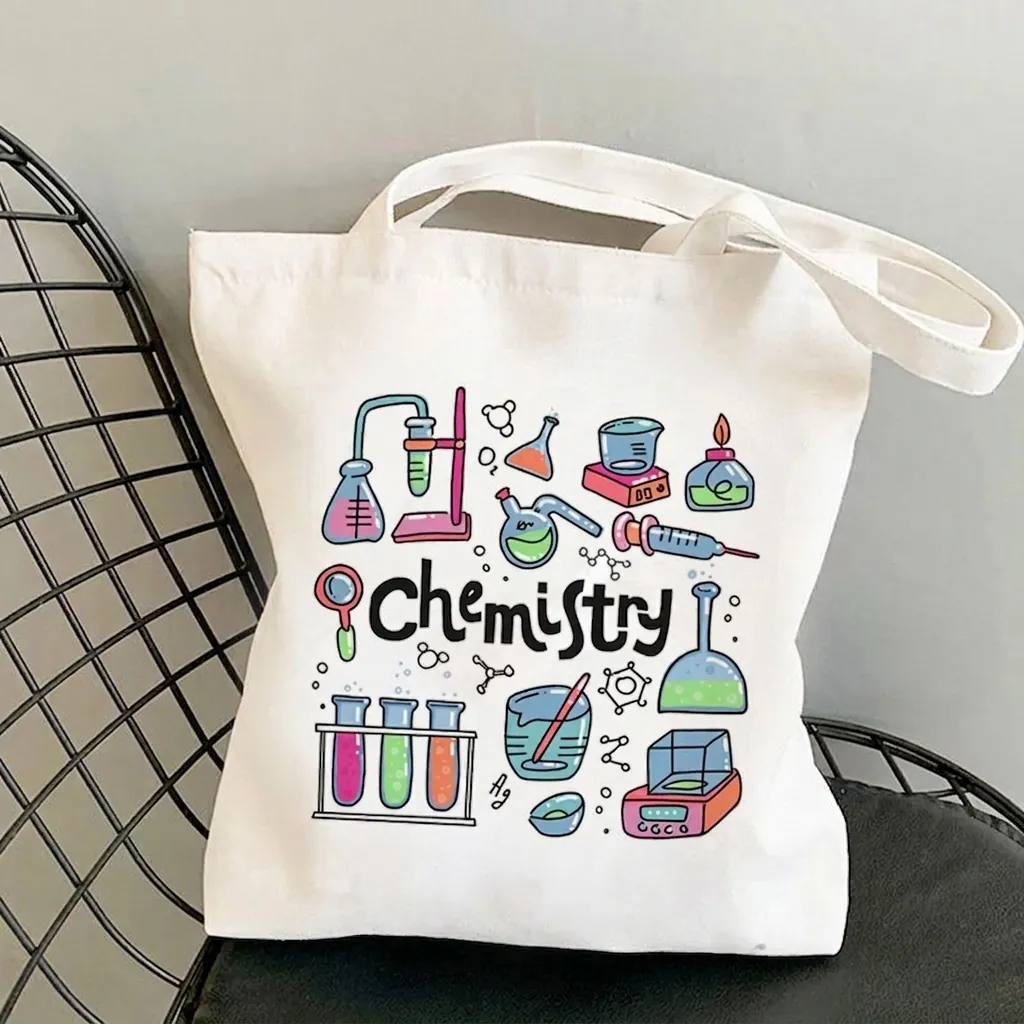 Science Chemistry Math Physics Print Canvas Tote Bag For Students Daily Casual Shoulder Handbag Aesthetic Graphic