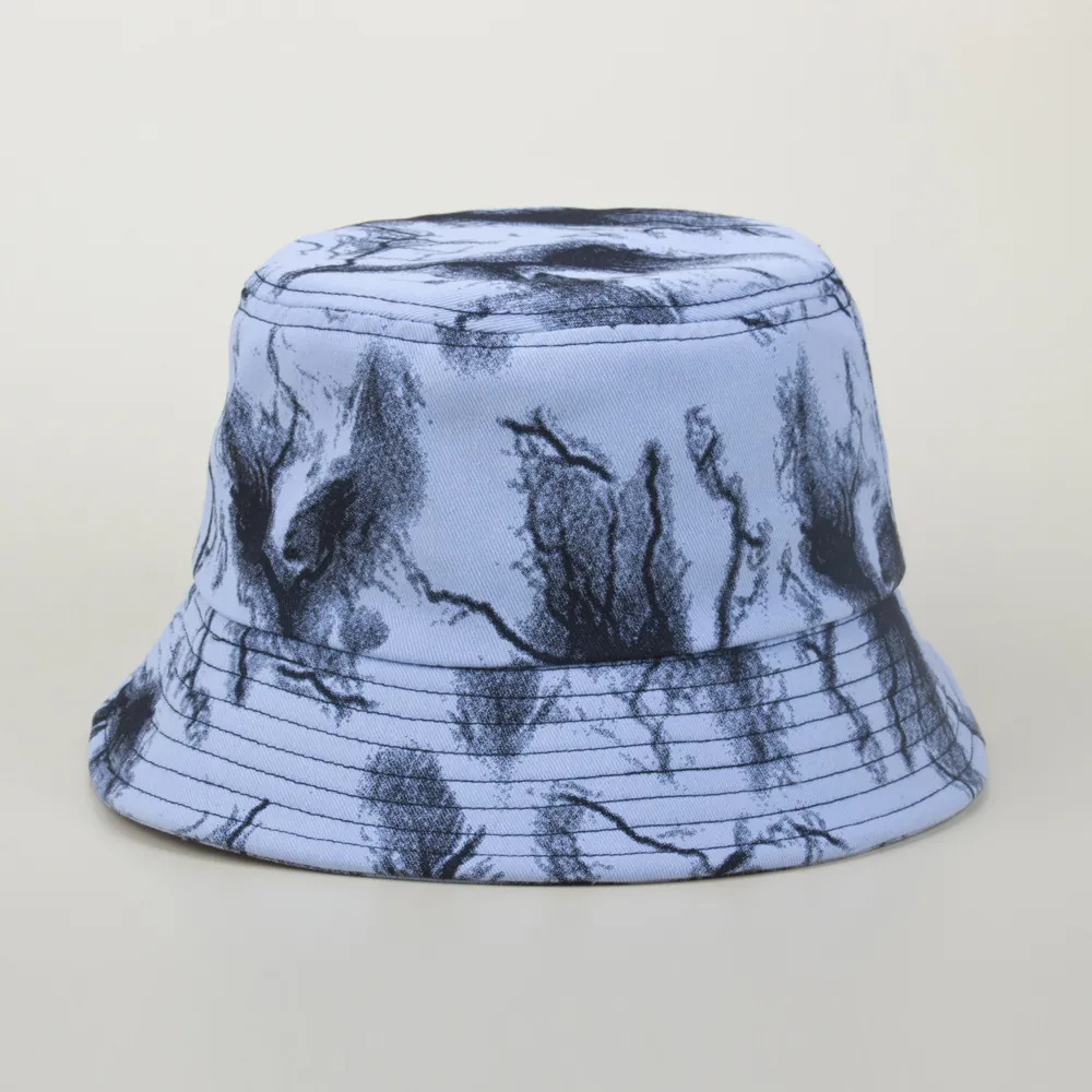 Bucket Hat Cotton Canvas Sun Protection Outdoor Foldable Marble Ink Wash Flash Print Unisex Travel Sun Hat