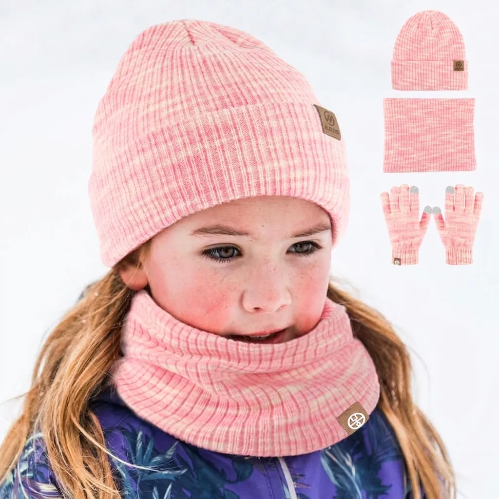 Colección de Gorro Bufanda Y Guantes de Punto de Invierno para Niños Acrílico Forro Cálido Calentador de Cuello Pantalla Táctil
