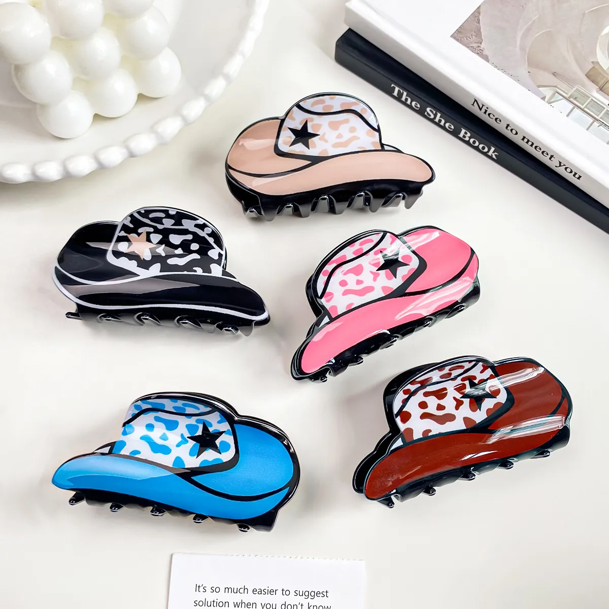 Molletta Per Capelli Cappello Da Cowboy Occidentale Acetato Acrilico Americano Retrò Stampa Mucca Stella Per Donne Ragazze