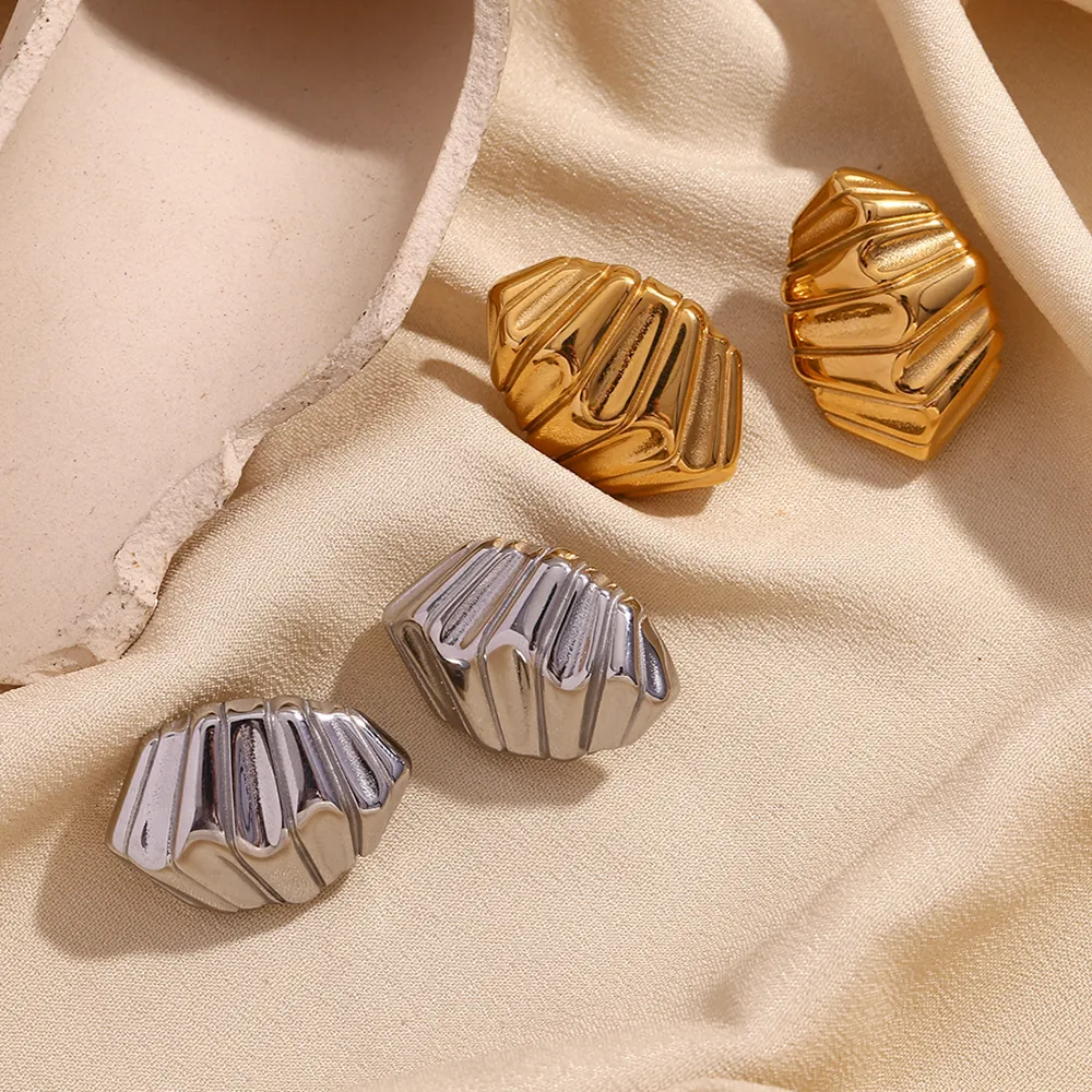 Boucles d'Oreilles Clous en Acier Inoxydable Rayé Géométrique Irrégulier à la Mode pour Femmes Boucles d'Oreilles en Métal
